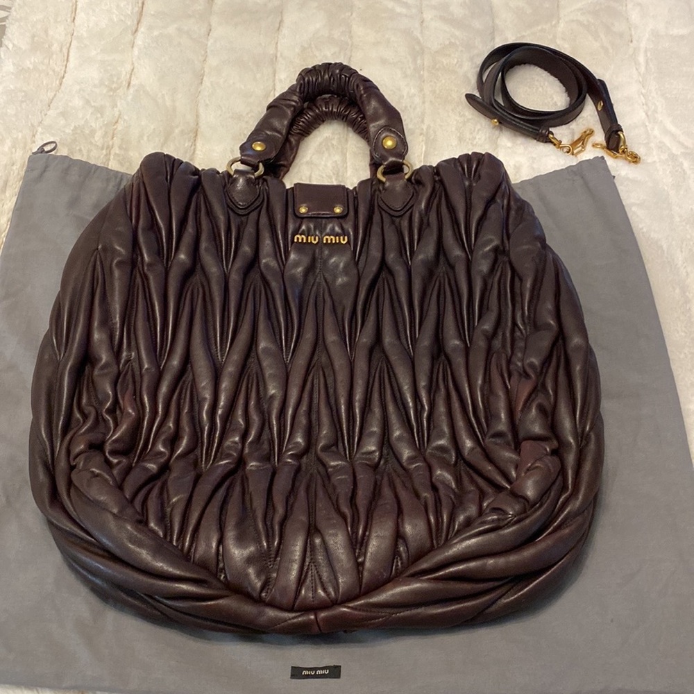 Miu Miu large Matelasse Napa Leather Tote in brown